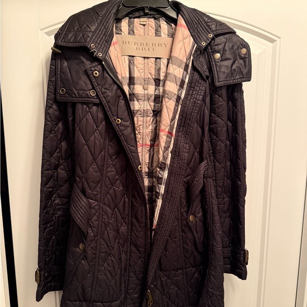 Burberry Black Quilted Nylon Parka Coat